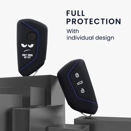 kwmobile Car Key Case Compatible with VW Golf 8 3-Button Car Key Case - Key Cover Don't Touch My Key White Black Blue