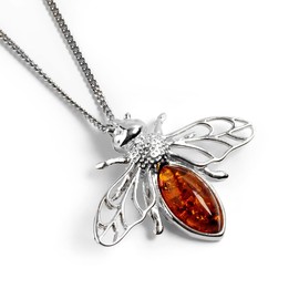 HENRYKA 925 Sterling Silver and Baltic Amber Honey Bee Necklace, Bumble-Bee Jewerly, Bee Lover Gift
