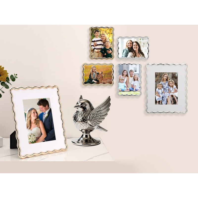 High-End Gold 5x5'' Round Zinc Alloy Picture Frames,Unique Wave Design,Heavy