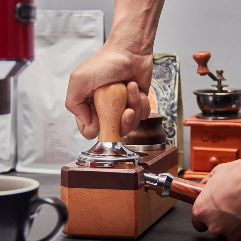 Coffee Tamper 51mm, Flat Base Espresso Coffee Tamper, Wood Handle