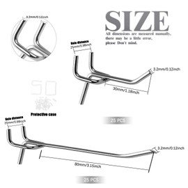 cersaty Pack of 50 Perforated Wall Hooks Tool Wall 25 mm EU Pegboard Hooks for Supermarket Shelves, DIY Stores, Tool Rooms, Length 10 cm/5 cm
