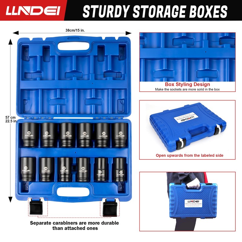 LLNDEI 3/4 inch Drive Impact Socket Set, 12 Piece Heavy