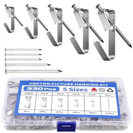 330Pcs Picture Hanging Kit, Heavy Duty Picture Hangers for Drywall, Picture Hanging Hooks, 5Sizes Picture Hooks for Hanging Hardware Mirror, Pictures Frame Hanger Include 100-10lbs and 166nails VOPTON