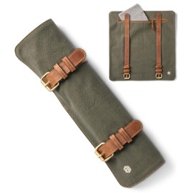 Angus Stoke Knife Bag made of durable Canvas & genuine Leather - Chef's Knife Roll Case for Cooking & BBQ - Knives storage case Lars (Olive-Green)