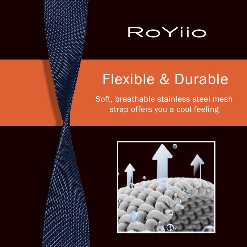 RoYiio Stainless Steel Replacement Bracelet for Lug Width 18 mm,