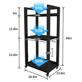 Natwind 3-Tier Movable Printer Stand with Storage Rolling Floor-Standing Deskside Shredder Computer Host Stand Adjustable Storage Shelf Rack on Wheels for Office Supplies Fax Scanner File Book (Black)