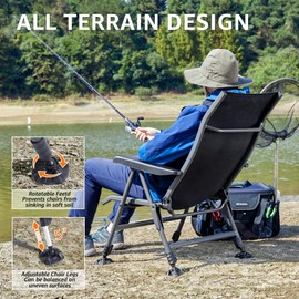 X Strike Folding Camping Chair, Outdoor Fishing Chair for Adults Breathable Mesh with Adjustable High Back Support and Leg, Aluminum Frame for Fishing, Camp, Lawn, Patio.
