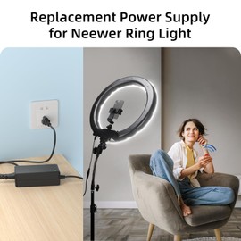 15V Power Cord Compatible with Neewer Photo Studio Ring Light NW-150480D2 Power Supply Adapter DC 15V 4.8A 5A 72W 75W for Neewer 14 Inches 18 inches Ring Light Plug Charger