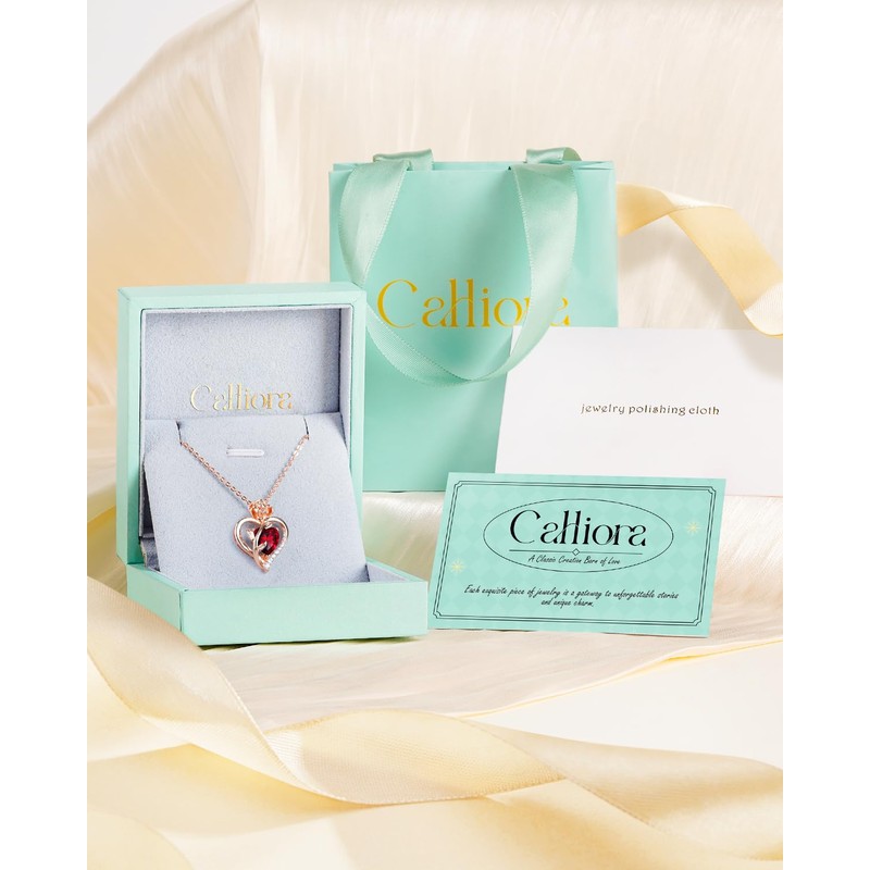 Heart Birthstone Rose Necklace for Women: Rose Gold Heart Pendant