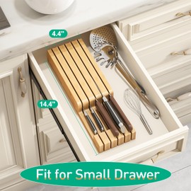 Knife Organizer Drawer Insert, In-Drawer Bamboo Wood Knife Block, Drawer Knife Storage Steak Knife Holder Without Knives, Holds up to 5 Knives