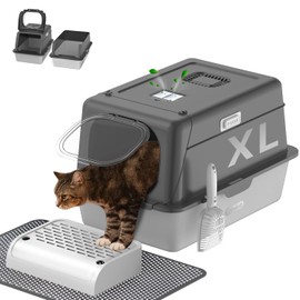 Trivico Stainless Steel Cat Litter Box with Lid – 40L Large Covered Litter Box with Magnetic Door, Anti-Splash Design, Odor Control Charcoal Filter, Easy to Clean, Semi/Full Enclosed for Indoor Cats