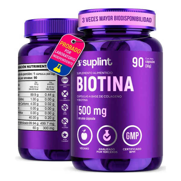 Biotina Y Colágeno Hidrolizado 500 Mg 60 Cápsulas Sabor Sin