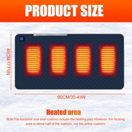 WDKXCN 45 x 90 cm Heated Seat Cushion Outdoor, Portable Seat Cushion, Heated with 4 Heating Zones, Stadium Seat Cushion, Heated, 3 Levels, USB Heating Cushion, Heated for Trips, Camping, Office Chair