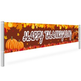 Large Thanksgiving Sign, Turkey Maple Leaves Pumpkin Fall Banner for Home Birthday Party Yard, 8.2 x 1.5 Feet