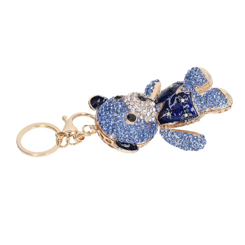 Bear Keychain Electroplate Long Bright Rhinestones Bear Keychain with Hook