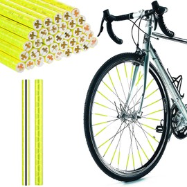 36Pcs Reflective Spoke Covers for Bicycle, 360° Visibility 2.9Inch Bike Spoke Reflectors for Night Riding, Bike Wheel Reflector Tube Reflective Spokes Skins Wheel Decoration Reflectors （Yellow）