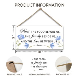 Bless the Food Before Us Sign, Christian Wood Door Hanging Plaque Decor, Religion Home Farmhouse Rustic Watercolor Flower Dining Room Shelf Decor Wooden Sign, Wall Art Decor Kitchen Idea Gift-55