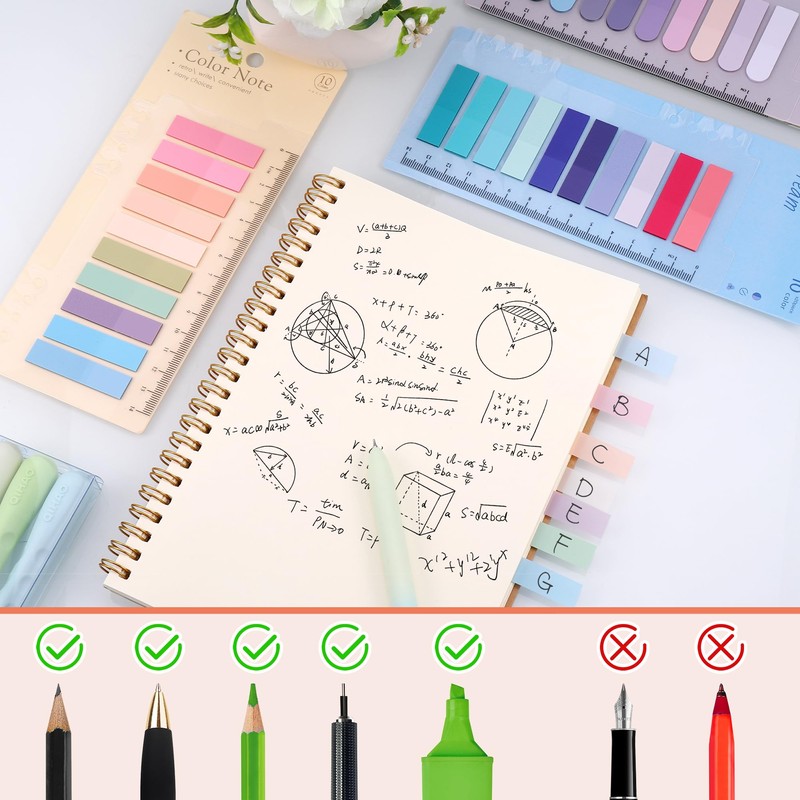 JIANTA Book Tabs for Annotating, 2000Pcs Sticky Tabs with Ruler,