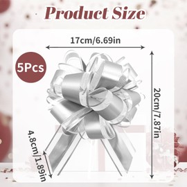 SUBTAVIK 5 Pcs Bows for Gift Wrapping, 6 Inch Pull Bows Organza Pull Bows for Gift Wrapping Large Gift Bow Silver Bows for Gift Wrapping for Wedding Christmas Birthday Party Gift