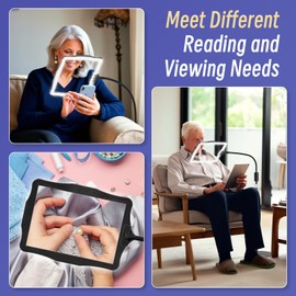 Floor Magnifying Glass with Light and Stand, 48-LED Lighted Adjustable Height Floor Magnifying Lamp with 360° Flexible Gooseneck, Hands Free Magnifier for Close Work Reading