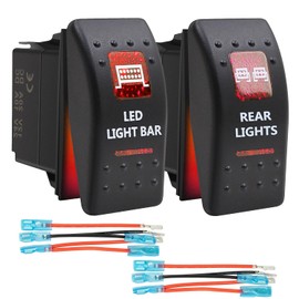 Red 5-Pin LED Rocker Toggle Switches Compatible with Polaris RZR Ranger SXS Maverick Pioneer ATV UTV Golf Cart(LED Light Bar + Rear Lights)