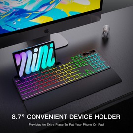 Soueto Wireless Keyboard with 7 Colors & 4 Modes RGB Backlit, Ergonomic Keyboard with Wrist Rest, Phone Tablet Holder, 2.4G Light Up Computer Keyboard with Numeric Keypad for Mac, Windows