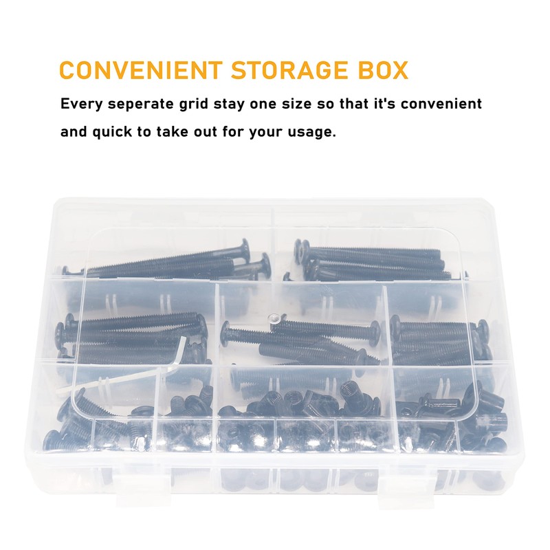 binifiMux 114pcs Black M6 Hex Drive Socket Cap Bolts Assortment