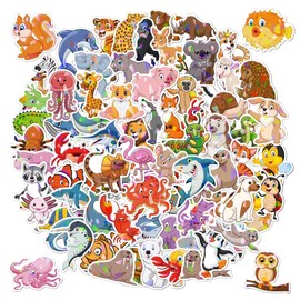 100pcs Cartoon Animals Laser Stickers, Include Various Marine Jungle Grassland Animals Holographic Vinyl Stickers and Decals for Kids, Waterproof Stickers for Laptop Water Bottles Notebook
