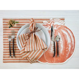 Solino Home - Juego de 4 manteles individuales de lino Amalfi a rayas de calabaza y manteles individuales naturales de 14 x 19 pulgadas, 100% lino puro para verano, otoño