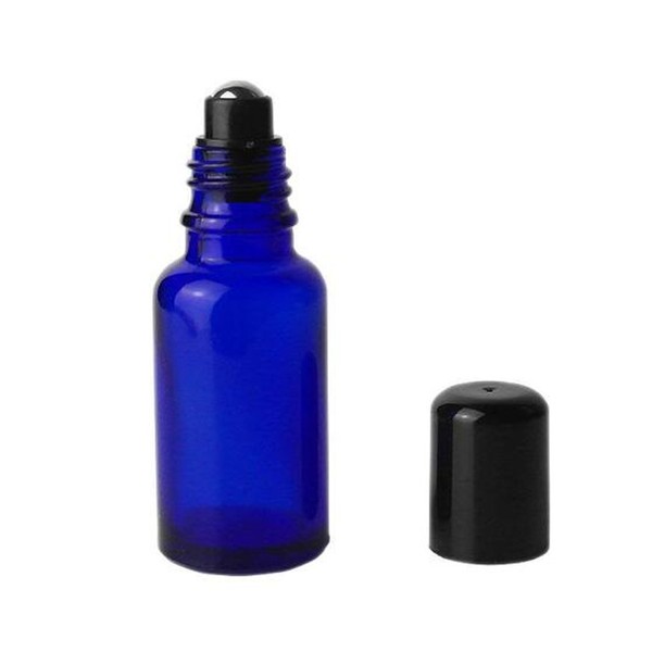 3PCS Empty Blue Glass Roll-on Bottles with Stainless Steel Roller Balls and Black Cap for Essential Oil Perfumes Lip Balms Attar Container size 20ml/0.7oz