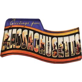 Flagline Massachusetts - Postcard Greetings from Massachusetts Acrylic Magnet (3" x 2")