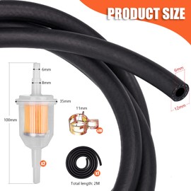 High-quality 1/4 inch fuel hose kit - 2 m diameter 6 mm fuel line + 2 pieces 6 mm / 8 mm fuel filter + 10 pieces hose clamps for car, motorcycle, scooter - improve the performance of your engine
