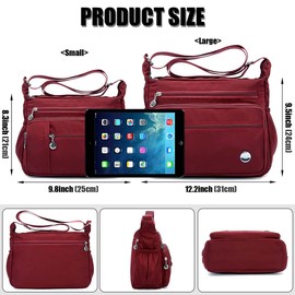 SHIFANQI Crossbody Bags for Women,Multiple Pockets Casual Ladies Shoulder Handbags,Waterproof Nylon Travel Purses, Lightweight Messenger Bag with Adjustable Strap (Large - Red)