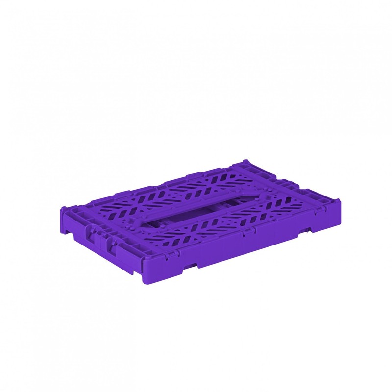 Ay-Kasa Folding Crate, Sturdy Folding Box, Plastic, Stackable, Purple, Mini