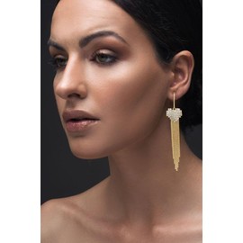 Tyluzem Gold Hoop Drop Dangle Earrings With Posts for Women Lightweight Teardrop Pearl Earrings for wedding Birthday Gift for Women, Yellow Gold, Cubic Zirconia