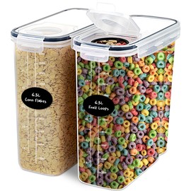 DWËLLZA KITCHEN EXTRA LARGE Cereal Containers Storage (6.3L / 213OZ) Set of 2 Family Size Bulk Cereal Dispenser Countertop, Airtight Food Storage Containers for Pantry Organization, Labels & Marker