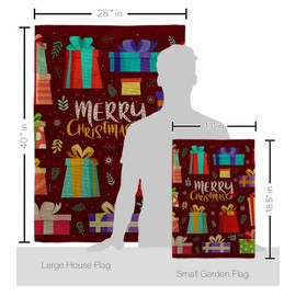 Angeleno Heritage Merry Giftmas Burlap Garden House Flag Kit Wintertime Christmas Santa Marry Xmas Present Reindeer Season Snow Decoration Banner Small Yard Gift Double-Sided, Made in USA