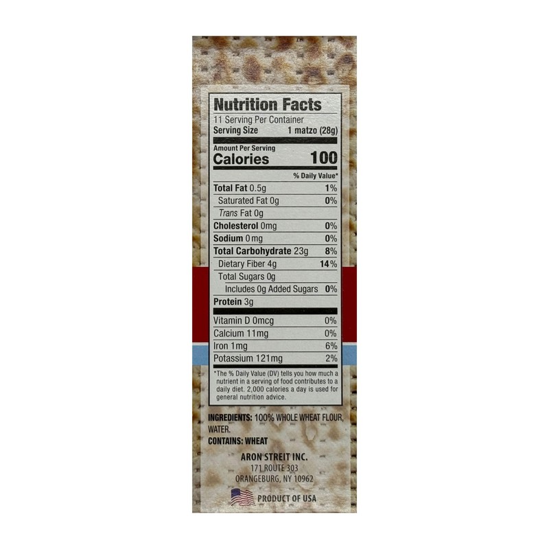 Streit's Whole Wheat Matzo - Thin & Crispy, Non-GMO, Sodium