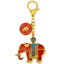 Isui Red Prosperity Elephant Amulet Keychain Purse Pendant Handbag Charm Key Ring Lucky Amulet Red, red
