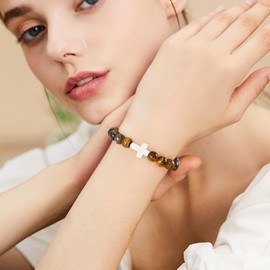 VIBILIA Cross Beaded Bracelets for Women, Christian Gifts, Brown