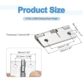 sourcing map 4Pcs Spring Hinge, 2" Length 304 Stainless Steel Spring Loaded Hinges, Self-Closing Cabinet Hinges for Left and Right Hand Doors Cabinet Closet DIY Hardware, Silver (Exterior)