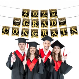 Graduation Decorations,Graduation Banner 2025, Black and Gold Signs Banner, Graduation Party Decorations , Graduation Signs and Banners Graduation Party Supplies Congrats Grad Decorations (Grad)