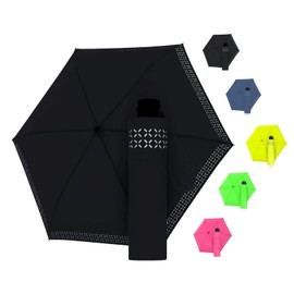Doppler Umbrella Safety Reflect, Umbrella with Reflective Edge and Hand Opener, Mini Umbrella in Bright Colours with Matching Umbrella Bag, Lightweight Pocket Umbrella for On the Go, Black