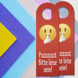 Pssst Bitte leise sein Emoticon with index finger in front of the mouth, door hanger as a fun alternative to conventional door signs to put a smile on your guests' face