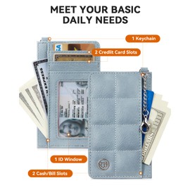 BOSTANTEN Credit Card Holder for Women RFID Leather Wallets Small Slim Keychain Wallet with ID Window, Blue