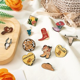 Pandahall 12Pcs Cowboy Western Lapel Pin Cute Alloy Enamel Brooches Cartoon Shoes Cattle Head Heart Sun Lapel Badges Metal Brooch Pins for DIY Clothes Backpack Hats Craf