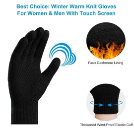 Lonnalee Men's Winter Warm Touchscreen Gloves Stretched Magic Knitted Gloves Women's Stretch Knitted Thick Winter Gloves Outdoor Black Soft Fleece Lining, black