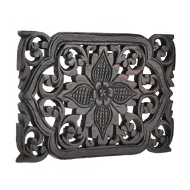 AeraVida Thai Daisy Floral Hand Carved Teak Wood Wall Art 12"x8" | Carved Wood Wall Art | Handcraft Wooden Wall Art Home Décor