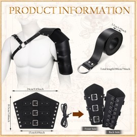 Sanwuta 4 Armaduras de Solo Hombro de Cuero de Halloween Protectores de Brazo Cinturón de Caballero Vikingo Medieval