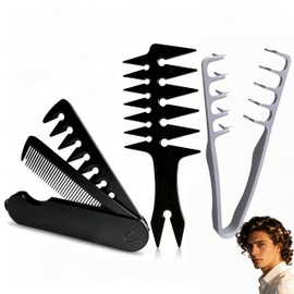 Peine de Textura 3 Piezas, Set de Peines, Peine Texturizador Profesional, Peine Plegable 2 en 1, Unisexo, Apto para Todo Tipo de Cabello,Crea un...   